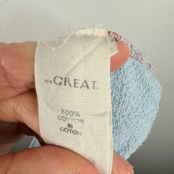 THE GREAT Cross Country Colorblock Cotton Sweatshirt Tomato Red Blue Medium - Picture 9 of 13